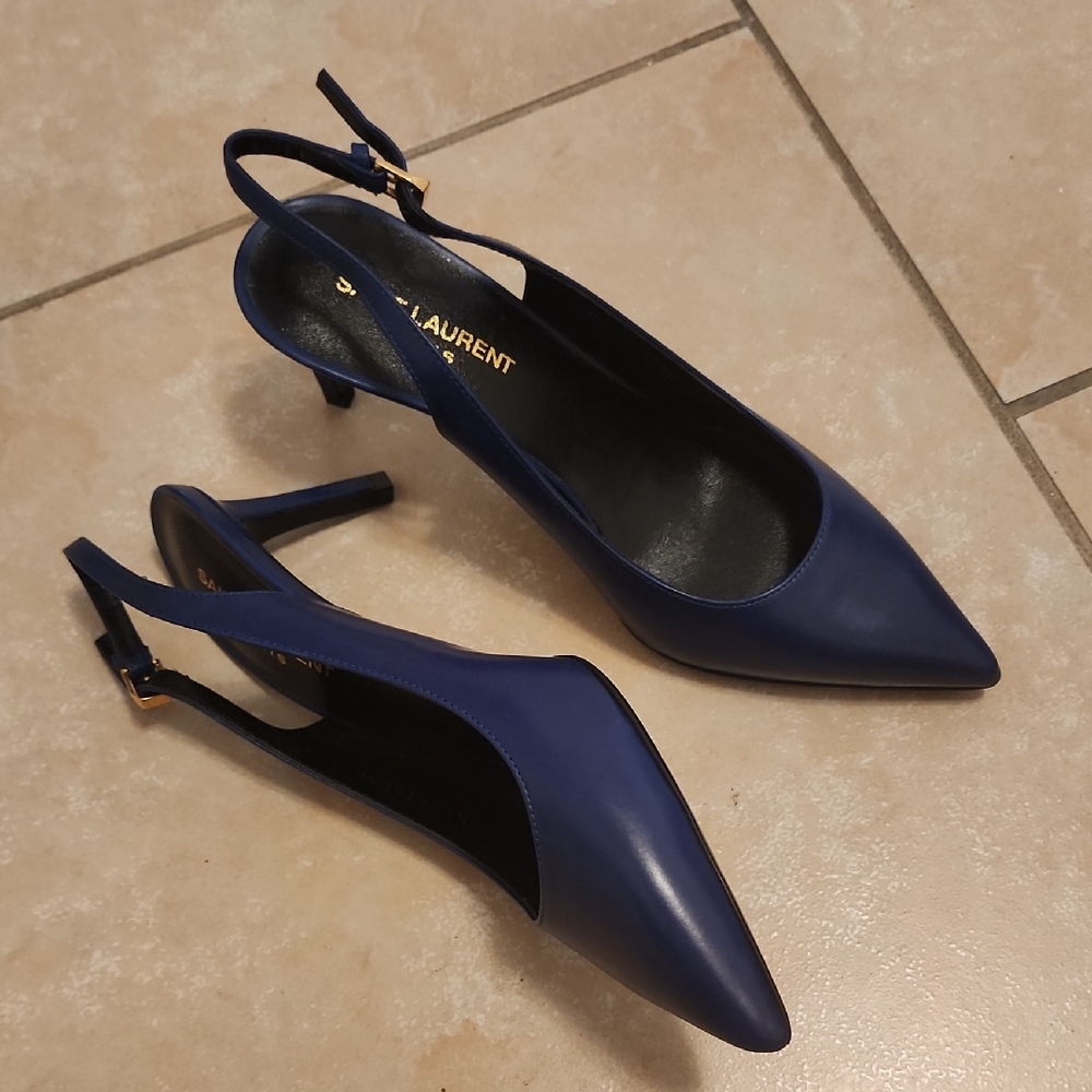 New No Box Saint Laurent Women's Blue Slingback Heels Size 37.5